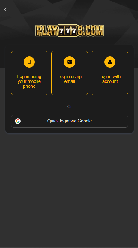 Play7778 Game account setup screenshot