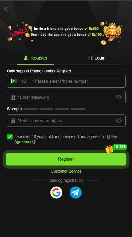 VK999 Game create account screenshot