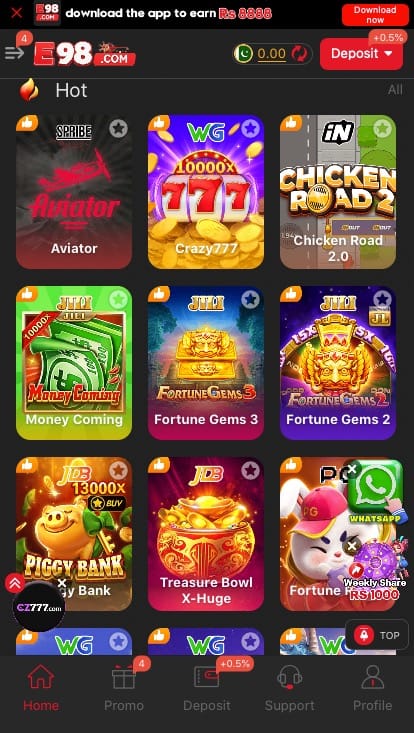 E98 Game available games screenshot