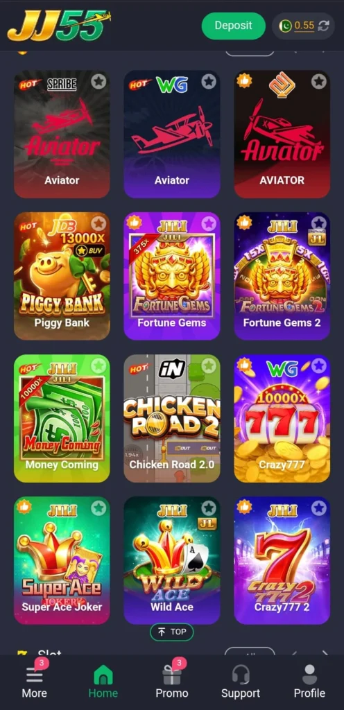 JJ55 Game available games screenshot