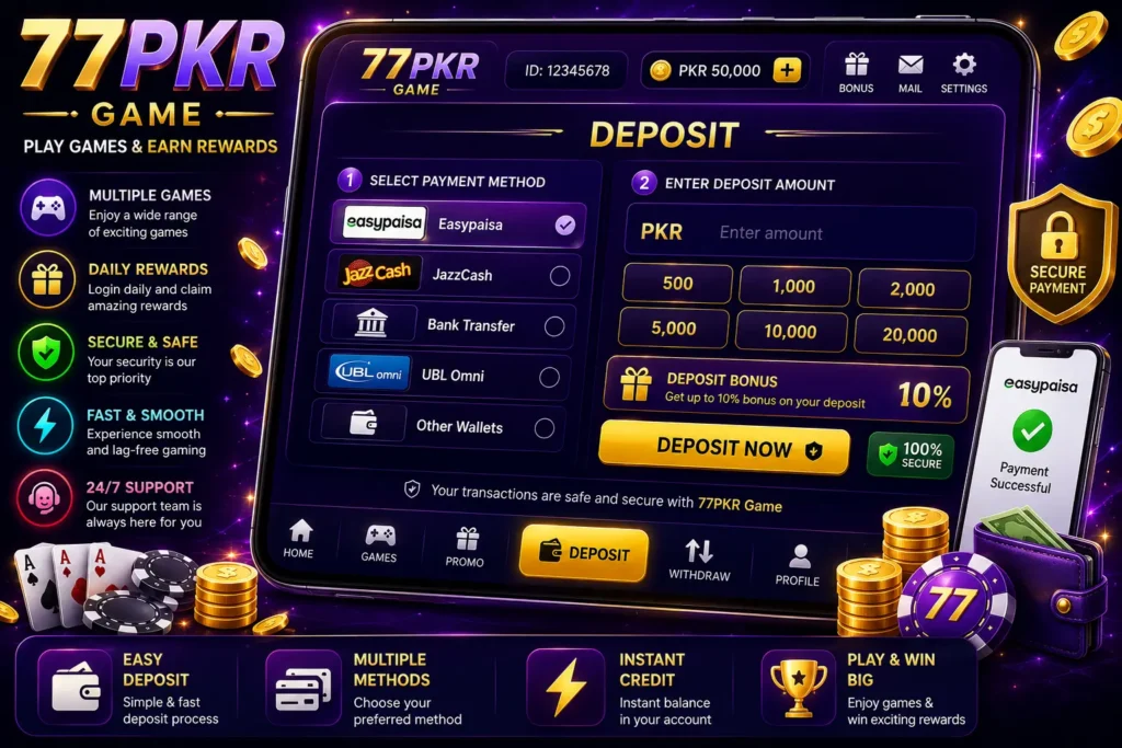 77PKR deposit and withdraw screenshot