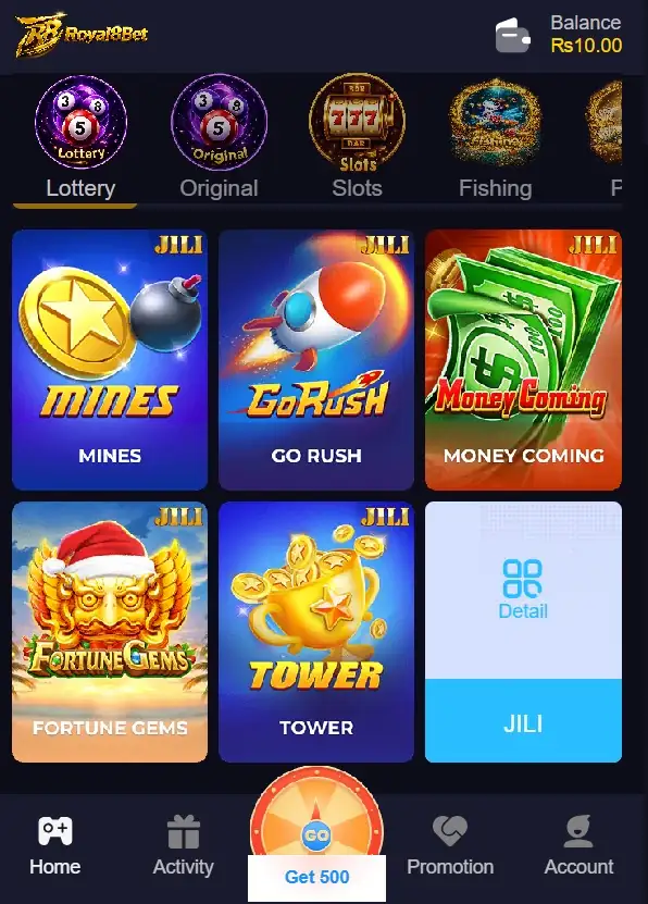royal 8 bet available games screenshot