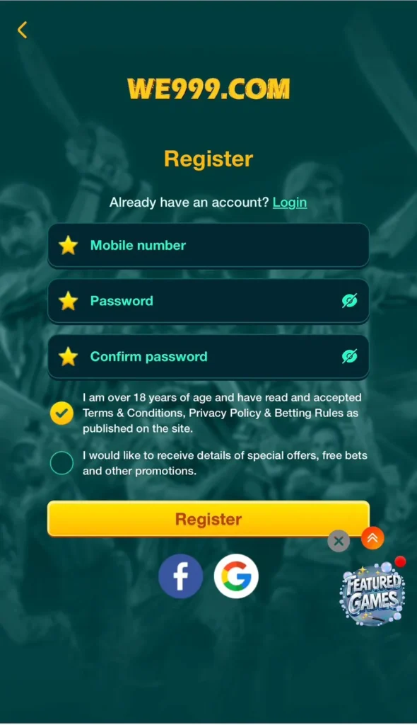 we999 game how to register screenshot